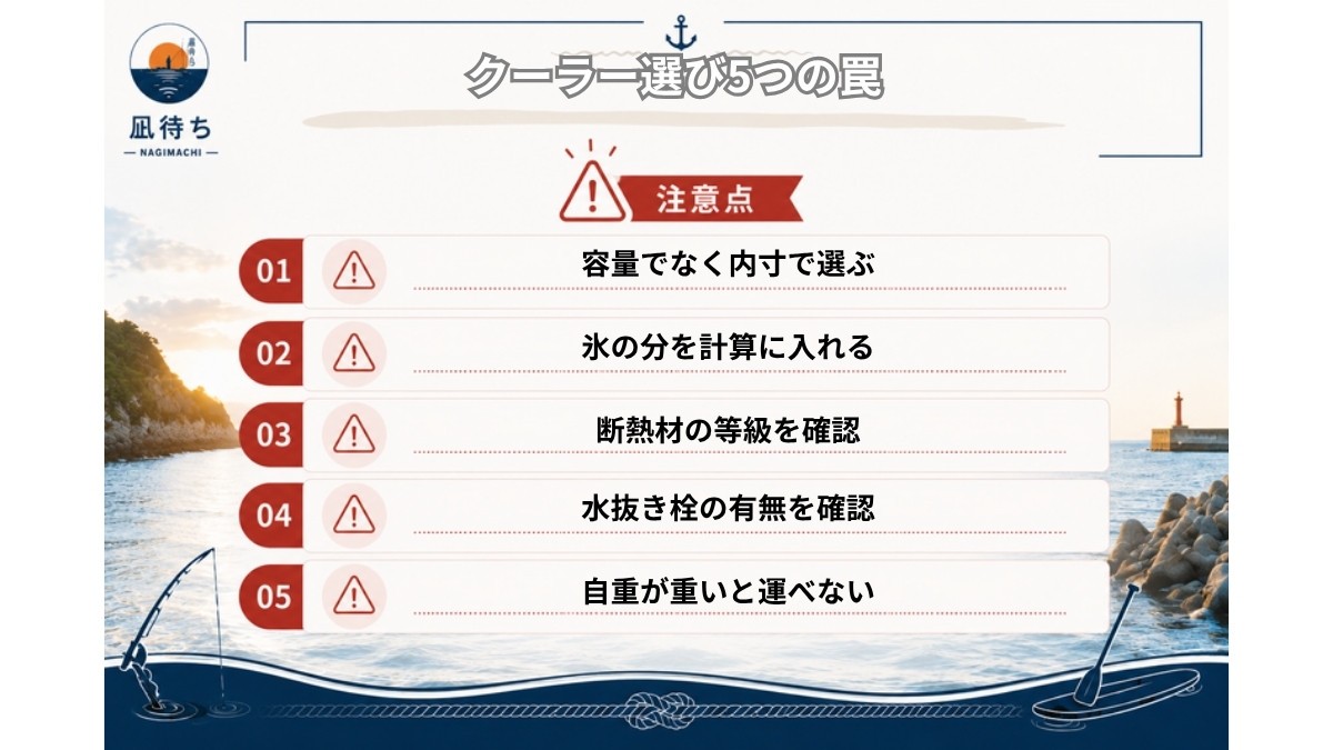 釣り用クーラーボックス選びで失敗しないための注意点5つの図解